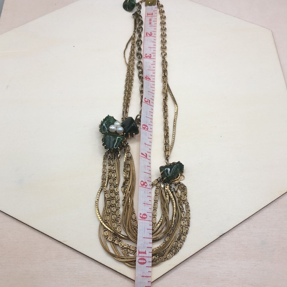 Vintage statement style milti chain draped necklace with pearls and stones. - Picture 5 of 8